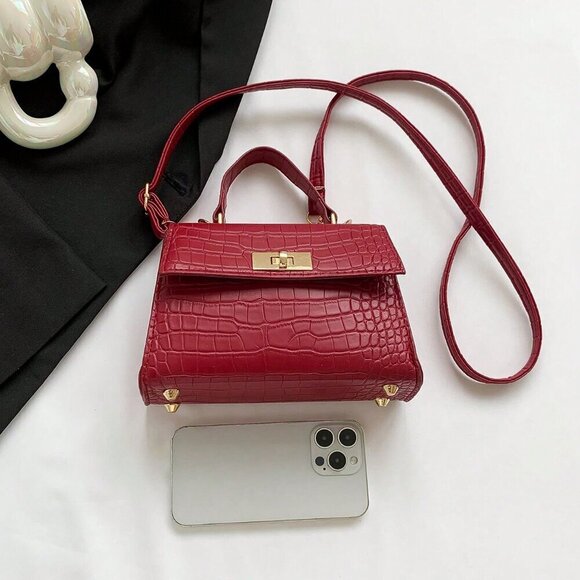 Burgundy Casual Women's Metallic Alligator Pattern Mini Handbag - Picture 11 of 11